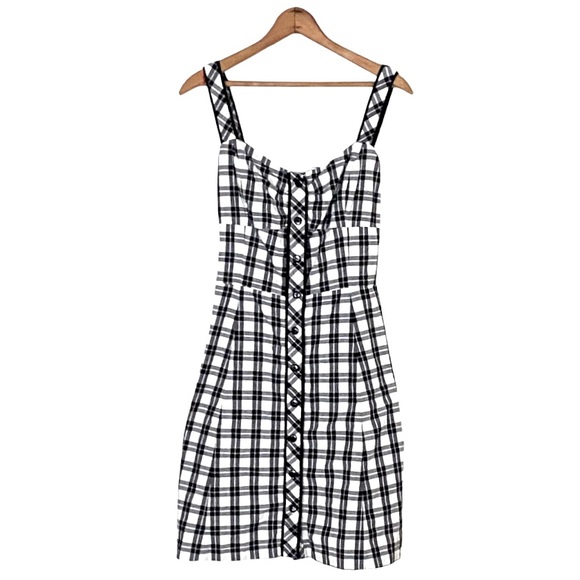Donna B Taylor Sleeveless Gingham Button Front Dress Black & White Plaid Mini 12 - Picture 2 of 16